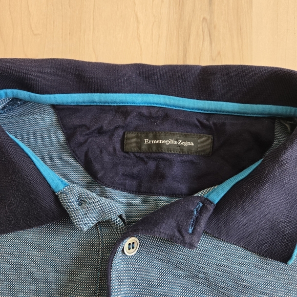 Ermenegildo Zegna Blue Polo with Dark Collar - Picture 5 of 8